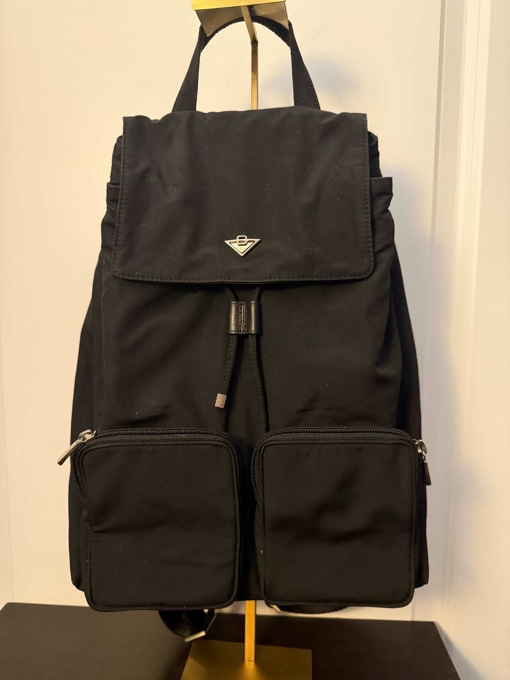 Bottega Veneta Black Nylon Backpack with Front Pockets